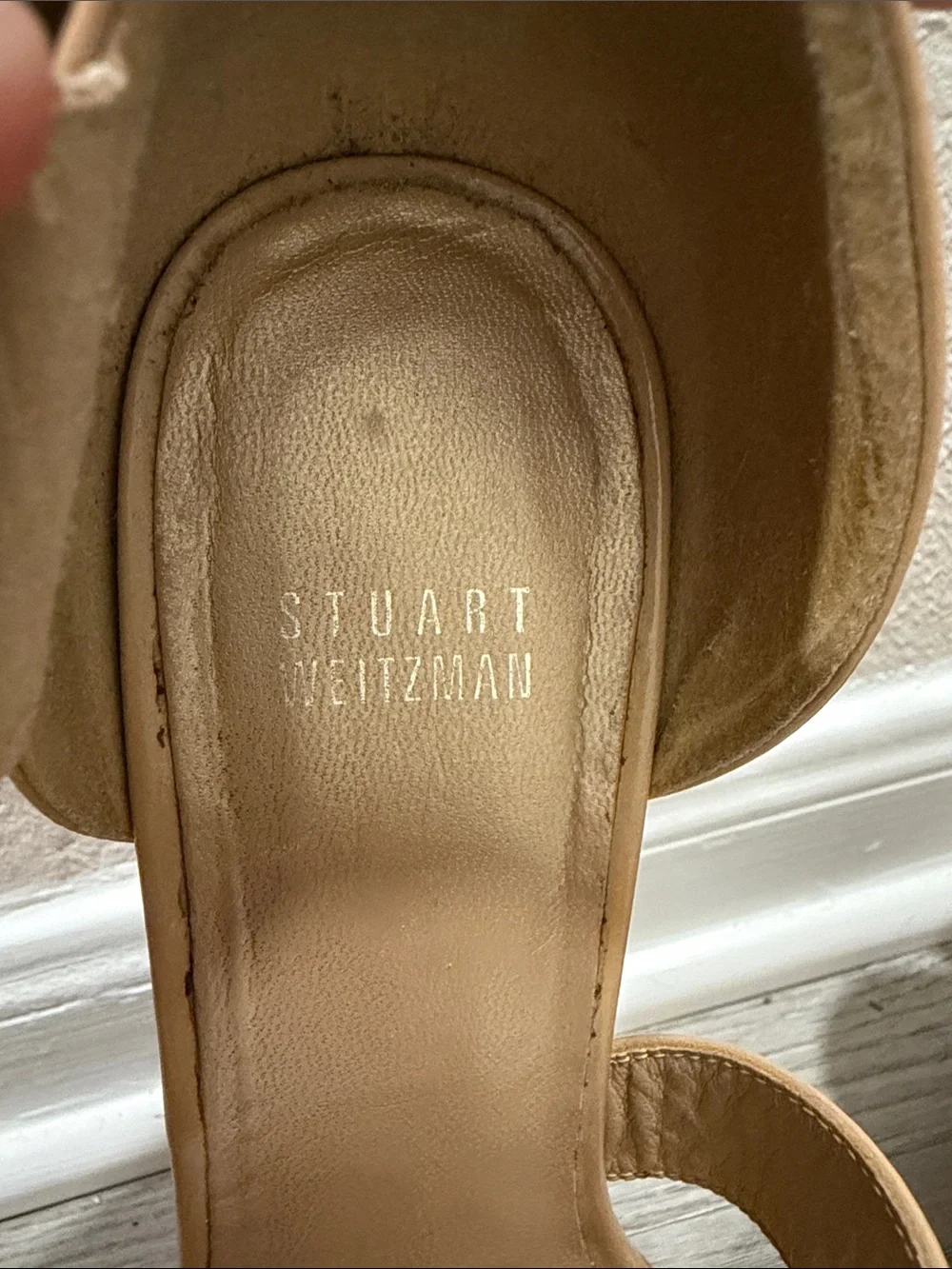 Stuart Weitzman Patent Tan Platform Wedge Sandals - Picture 8 of 8